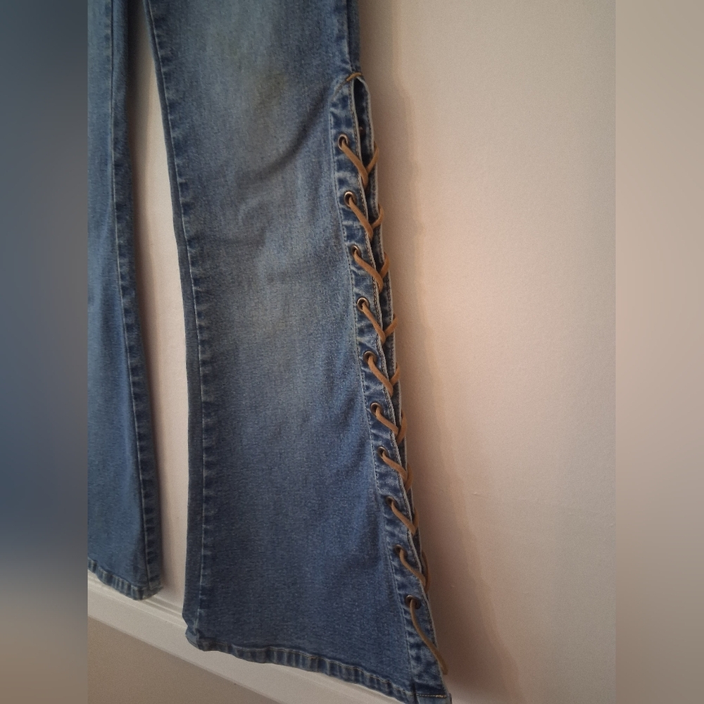Rare Mudd Denim Lace-Up Wide Leg Jeans - Picture 5 of 11